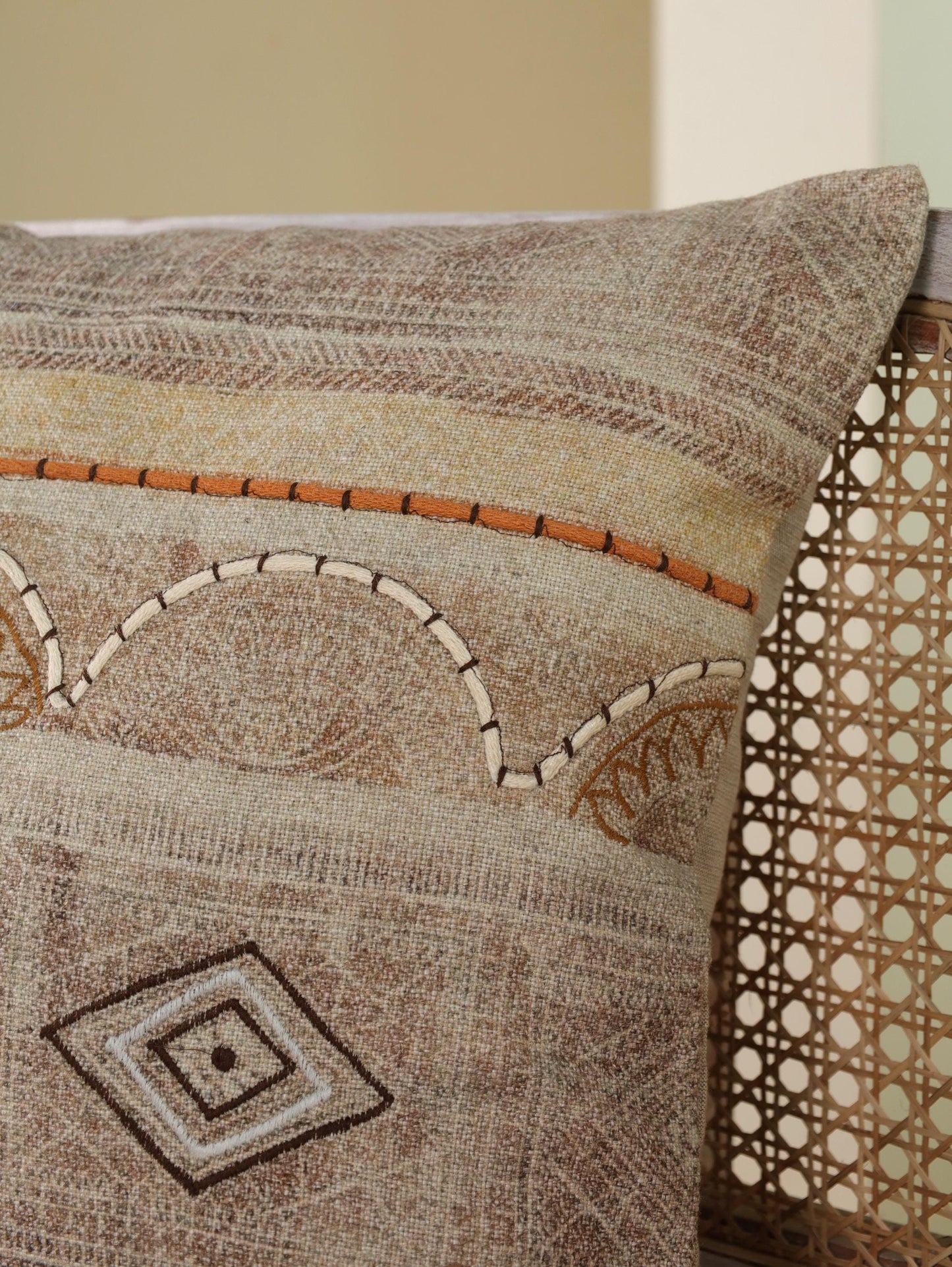 Embroidered Boho Pillow Cover: Linen Blend Cushion, 18x18