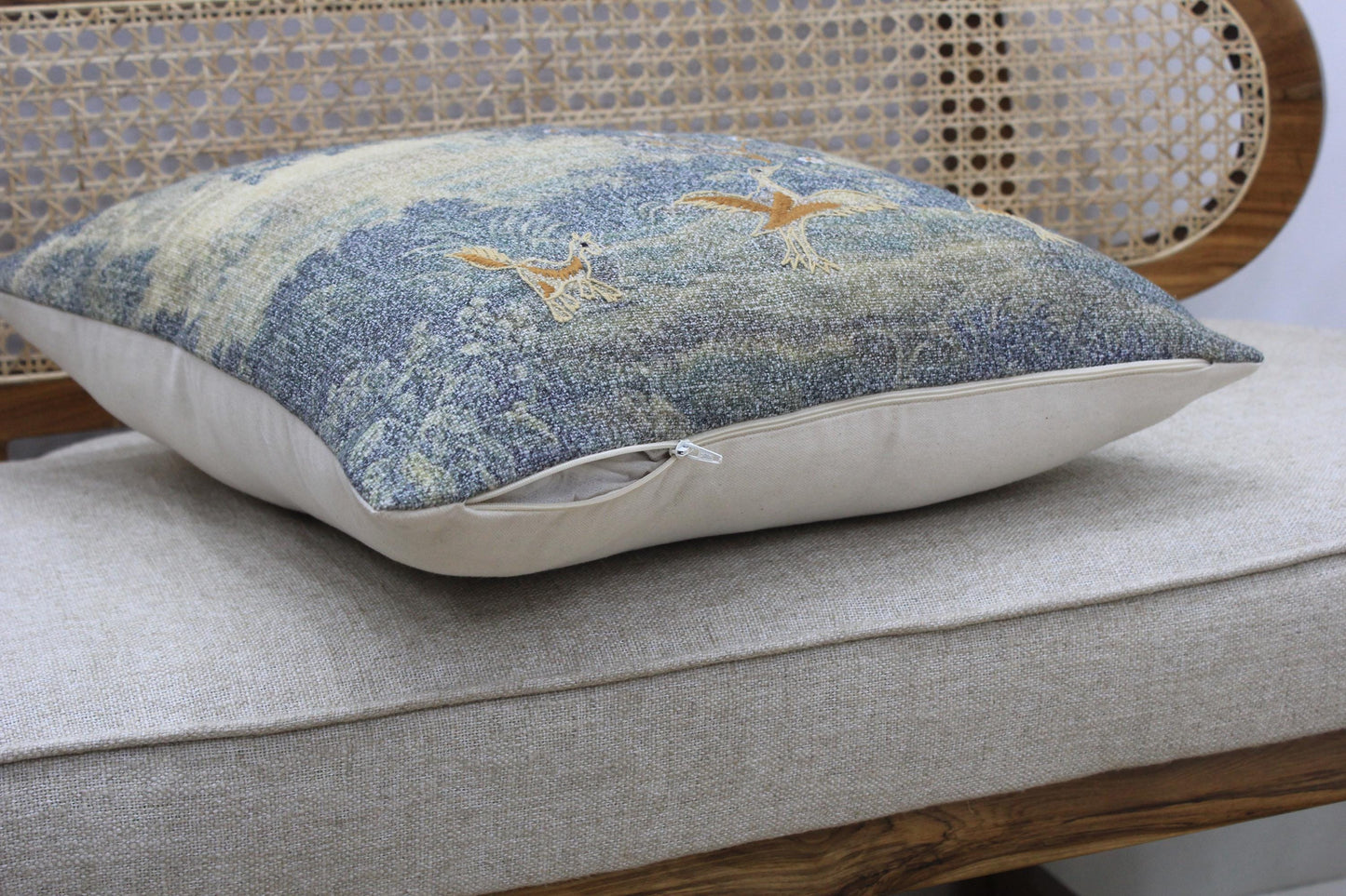 Handmade Embroidered Linen Pillow Cover: Boho Farmhouse Decor, 18x18