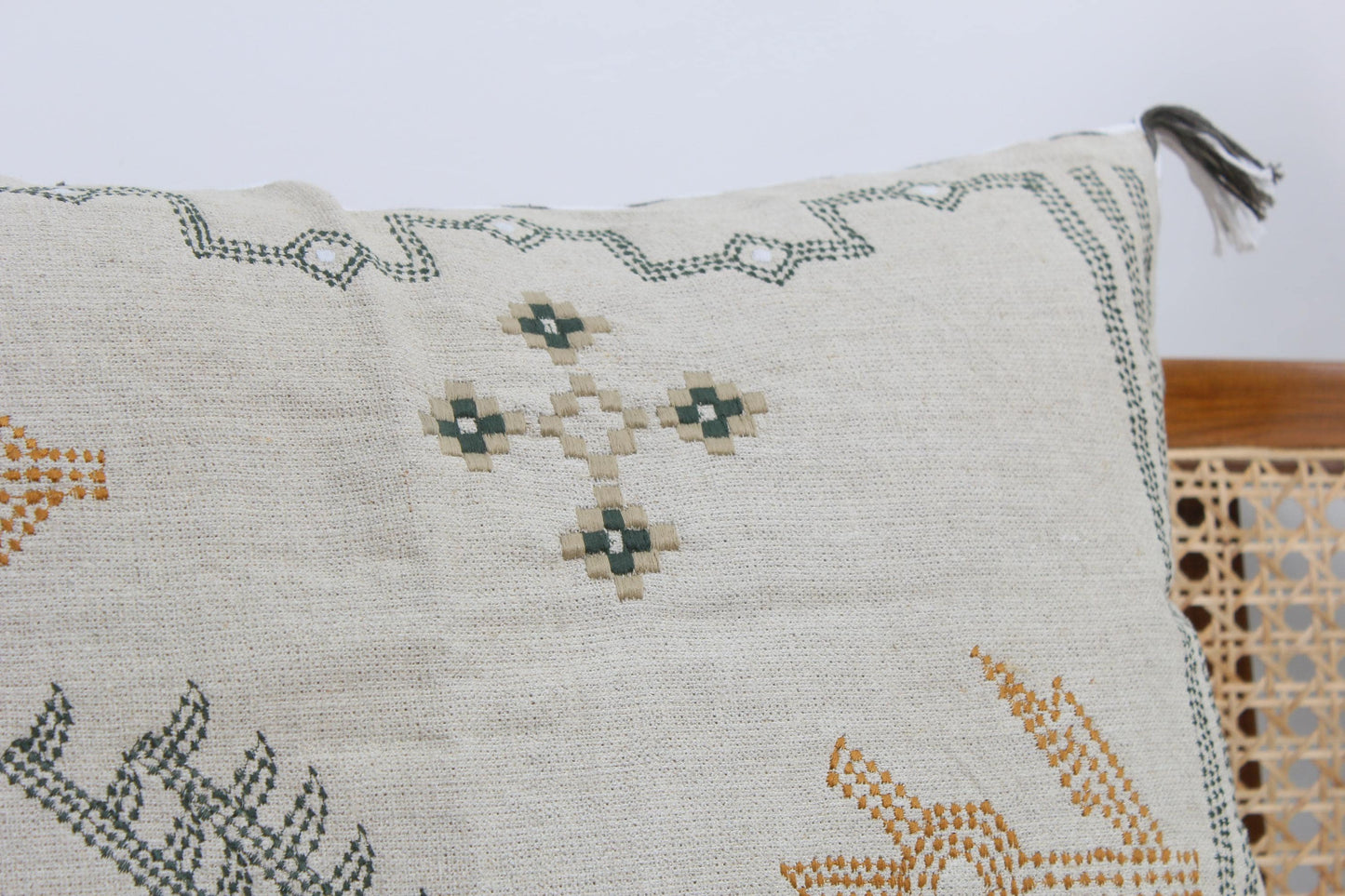 Gray Linen Throw Pillow Cover: Embroidered Boho Cushion, 20x20