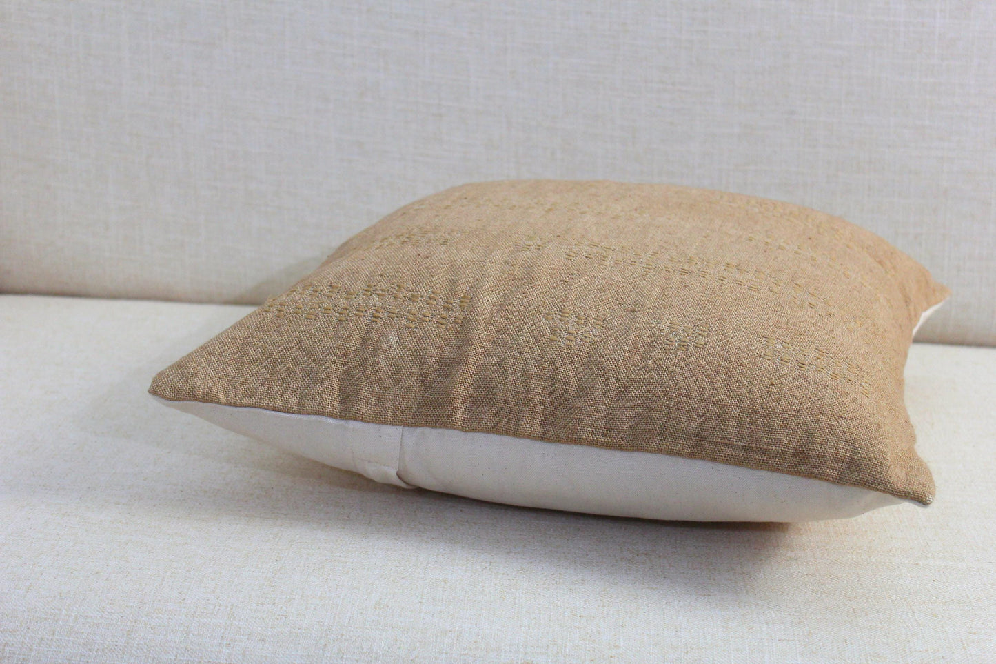 Hand-Embroidered Linen Pillow Cover: Modern Boho Latte Throw Pillow (18x18 Inches)