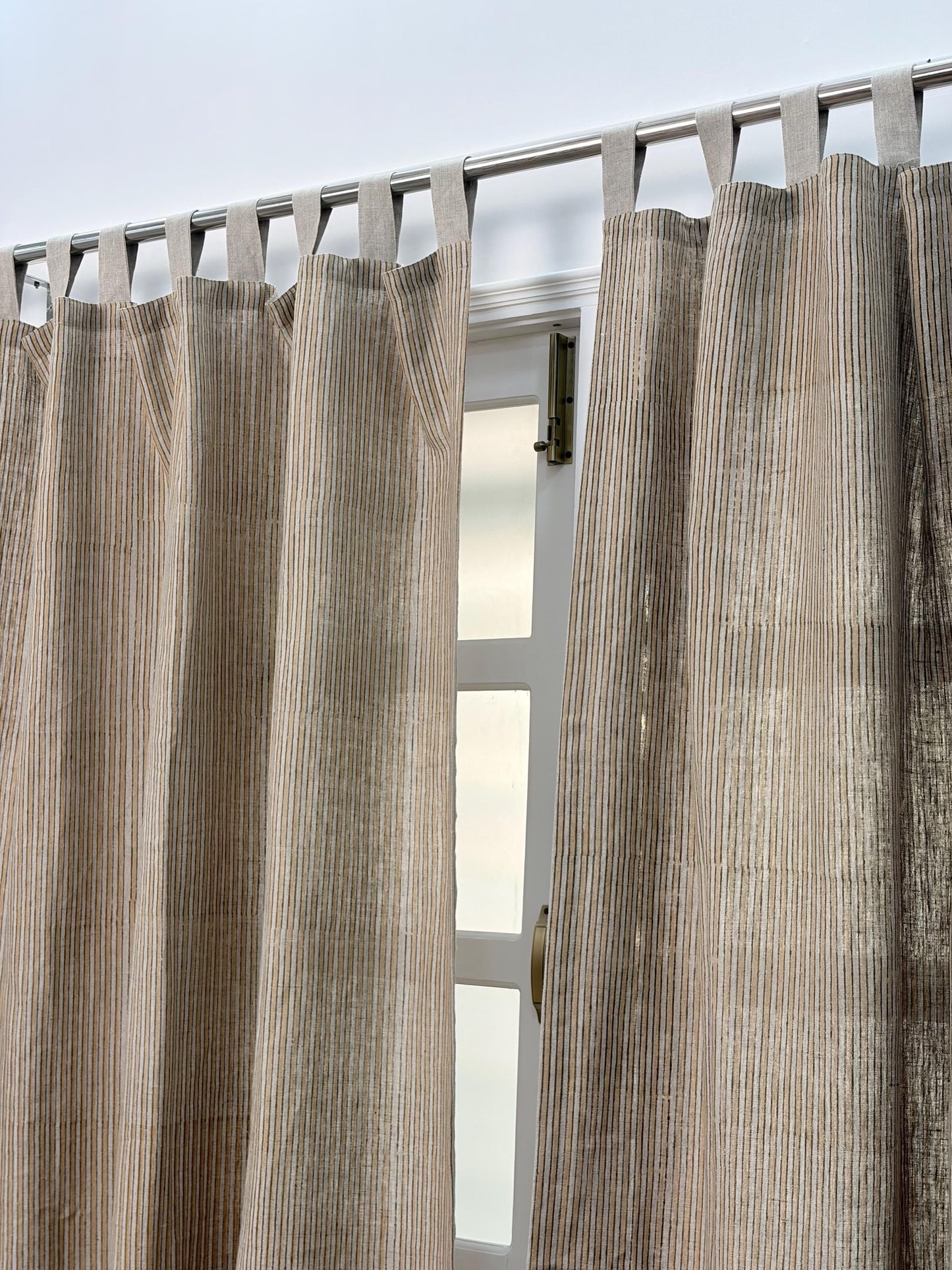 Hand Block Printed Stripe Linen Curtain | Custom Length & Hanging Style Curtain Panel