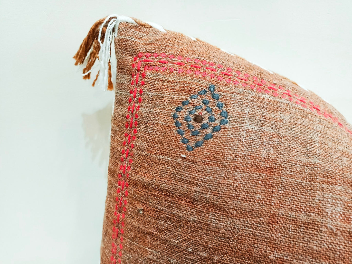 Coral Embroidered Linen Lumbar Pillow Cover: 12x28 Boho Throw Pillow | Long Decorative Cushion | Handmade Bed & Sofa Pillow