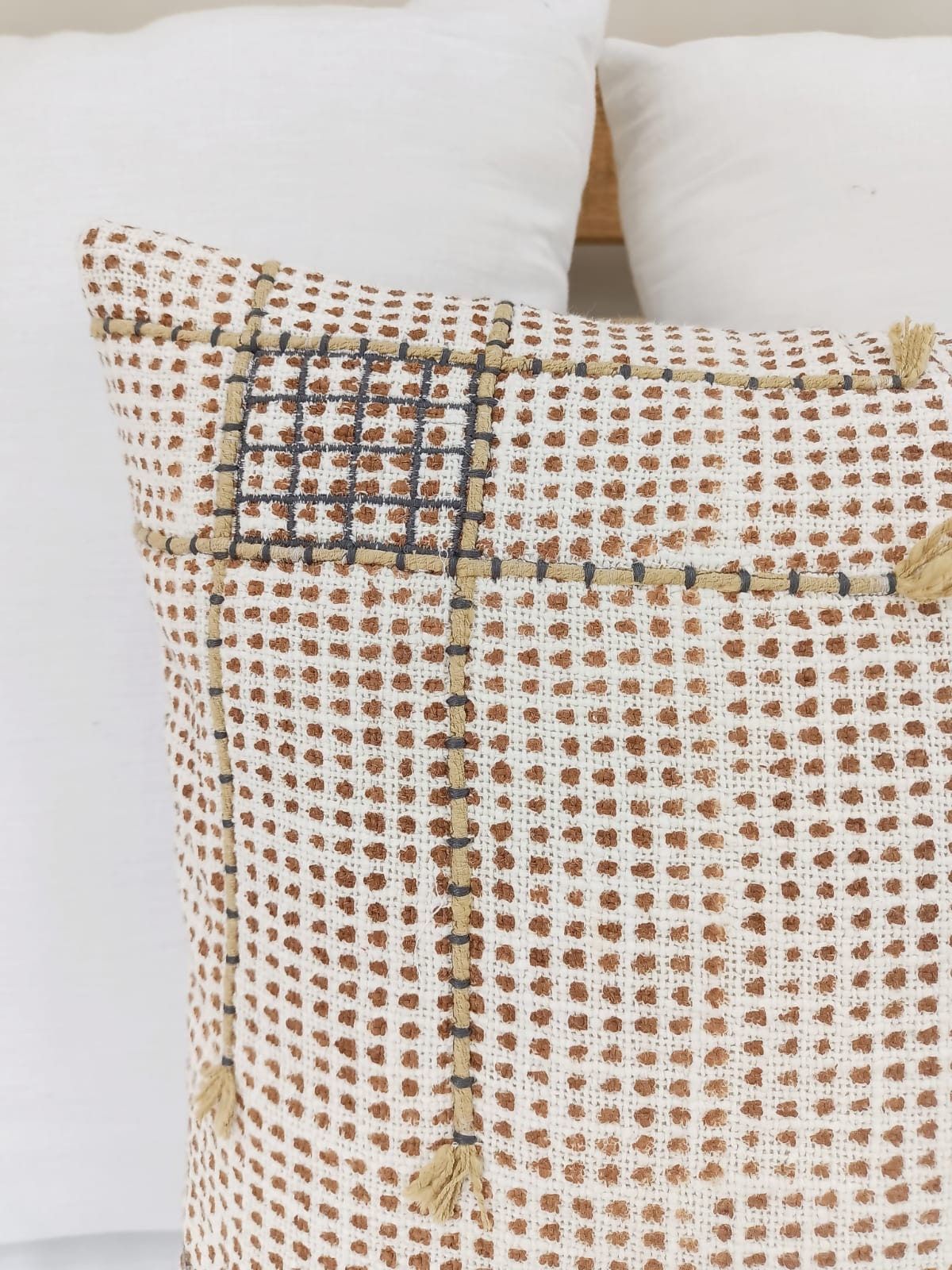 Hand Block Print Check Pillow Cover: Grey & Brown Check Pillow Cover | 18x18 Hand Block Print Decorative Pillow | Handmade Boho Home Decor