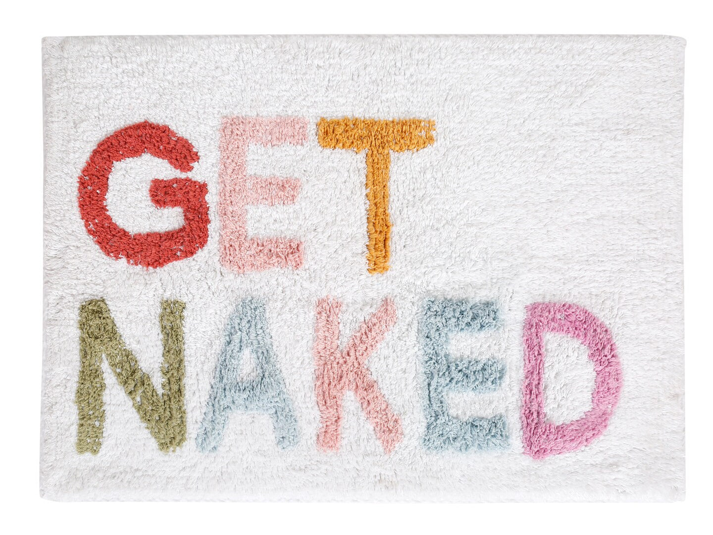 Hand-Tufted Cotton Bath Mat: Playful “Get Naked” Bathroom Rug | Handmade Cotton Non-Slip Bath Mat | Unique Bathroom Decor