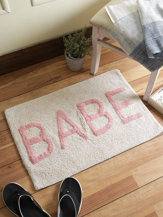 Handwoven Cotton Bathmat: Shaggy Non-Slip Natural Pink Rug