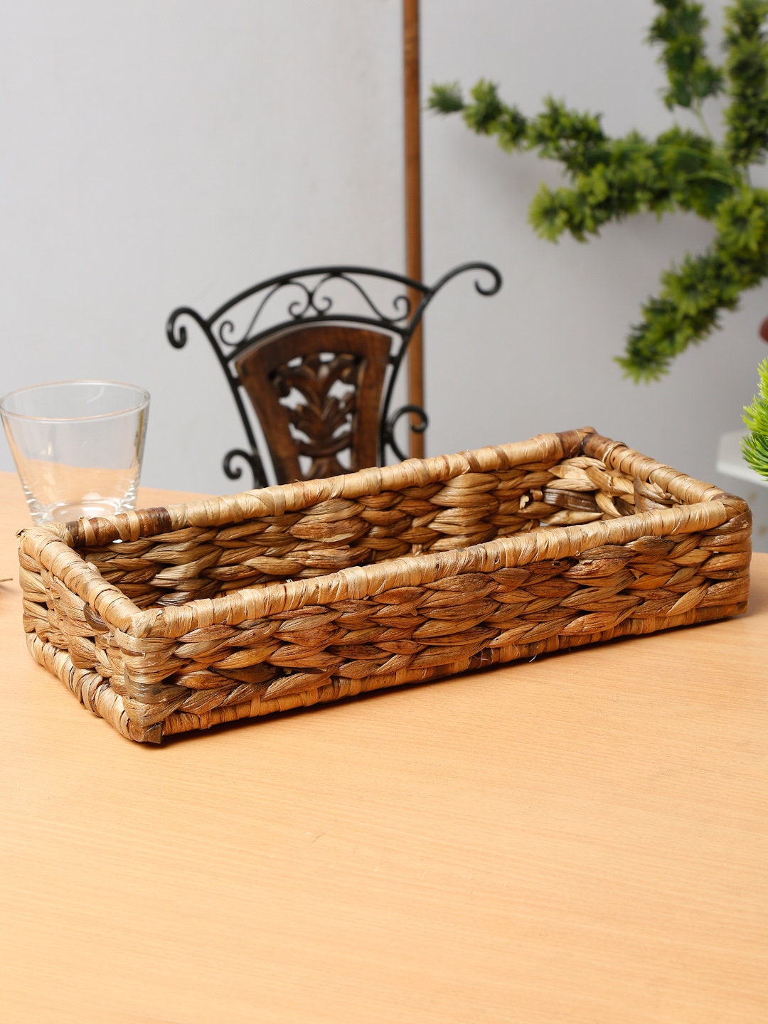 Handmade Hyacinth Bread Basket: Woven Boho Coffee Table Tray