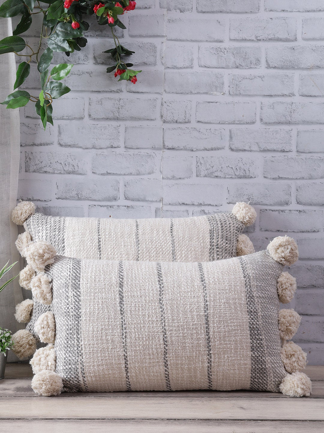 Embroidered Cotton Pillow Cover Set: Boho Farmhouse Throw Pillows