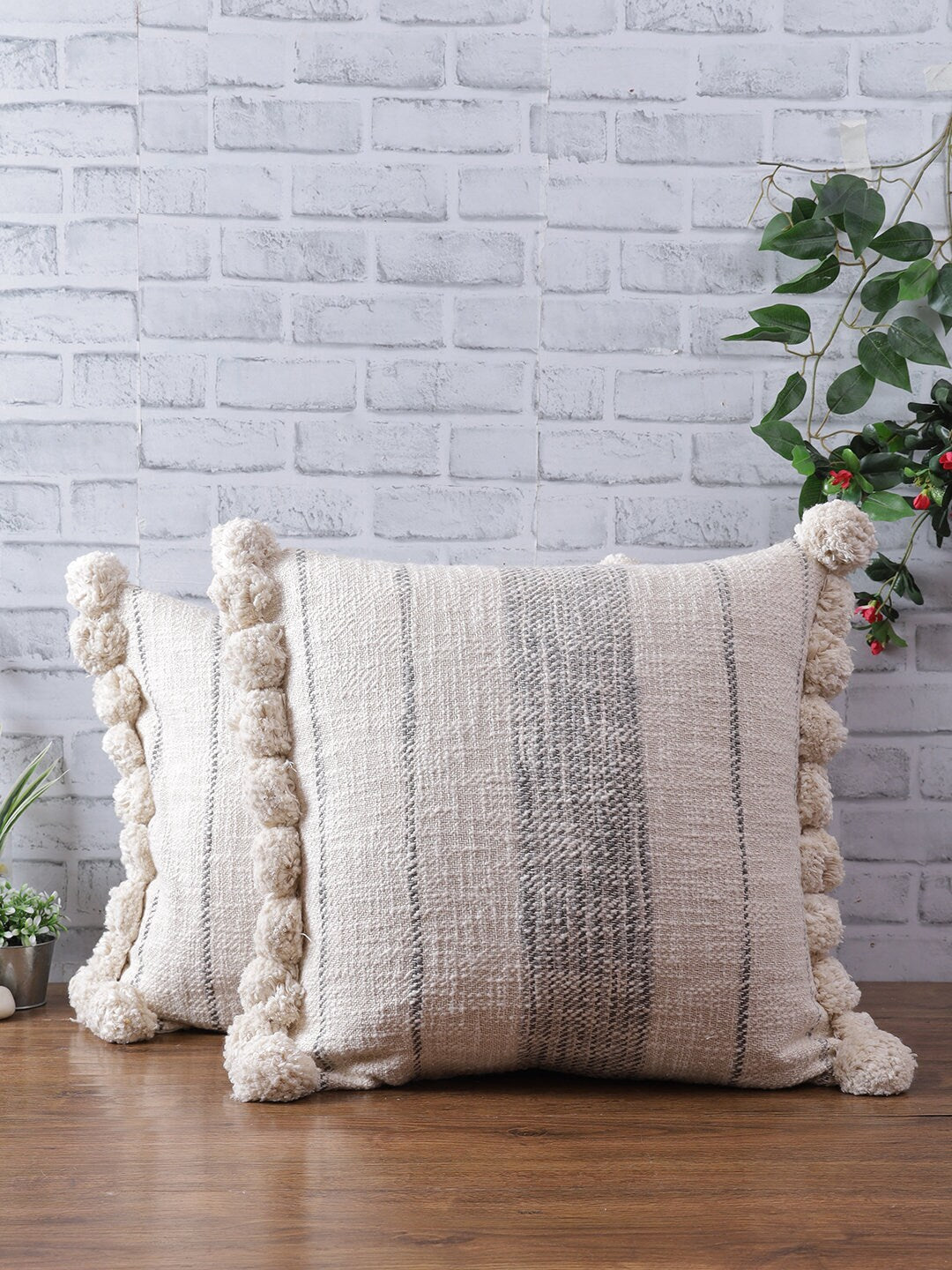 Embroidered Cotton Pillow Cover Set: Boho Farmhouse Throw Pillows