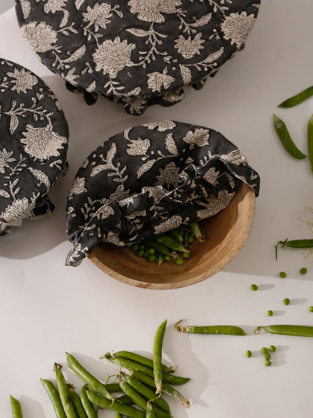 Handmade Linen Bowl Cover Set: Floral Hand Block Printed Cotton Covers | Reusable Decorative Kitchen Accessories, Set of 3