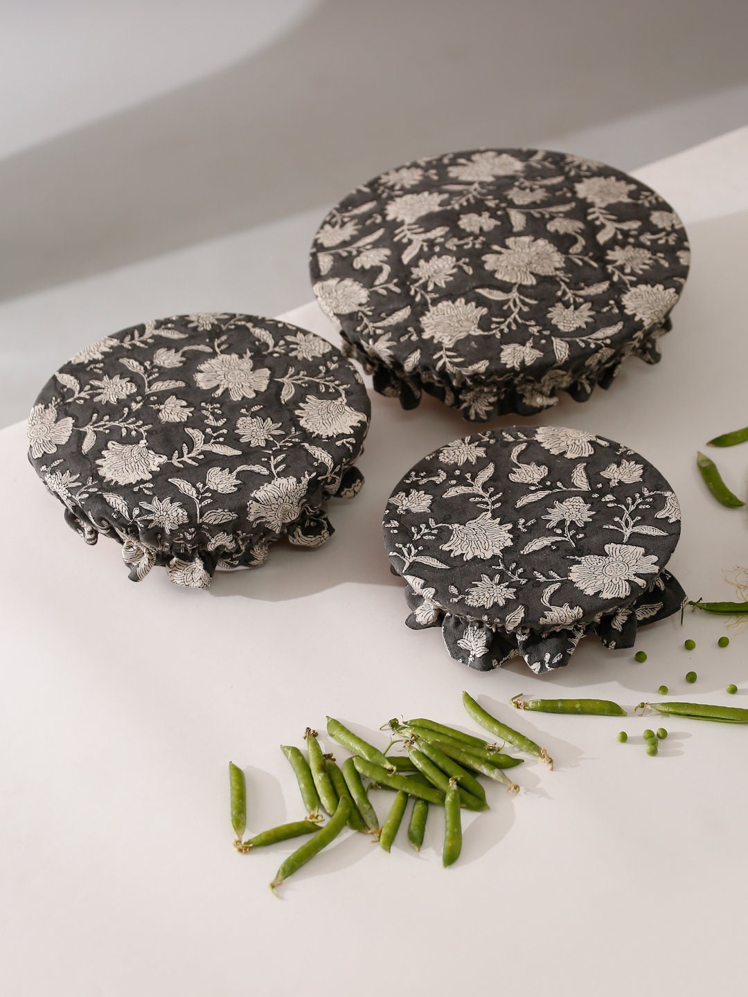 Handmade Linen Bowl Cover Set: Floral Hand Block Printed Cotton Covers | Reusable Decorative Kitchen Accessories, Set of 3