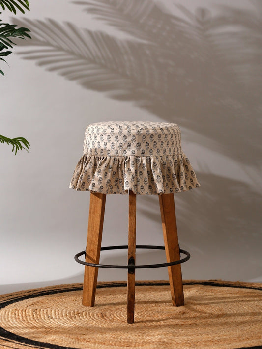 Hand Block Printed Floral Barstool Cover: | Custom Linen Chair Cover | Hand Block Printed Slipcover for Bar Stool | Dining Decor