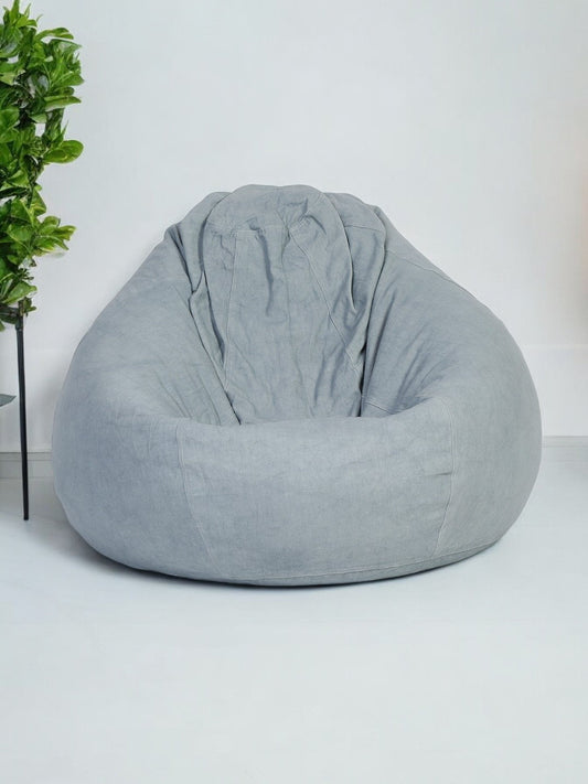 Gray Cotton Bean Bag Cover: 96" Washable Floor Seating with Liner