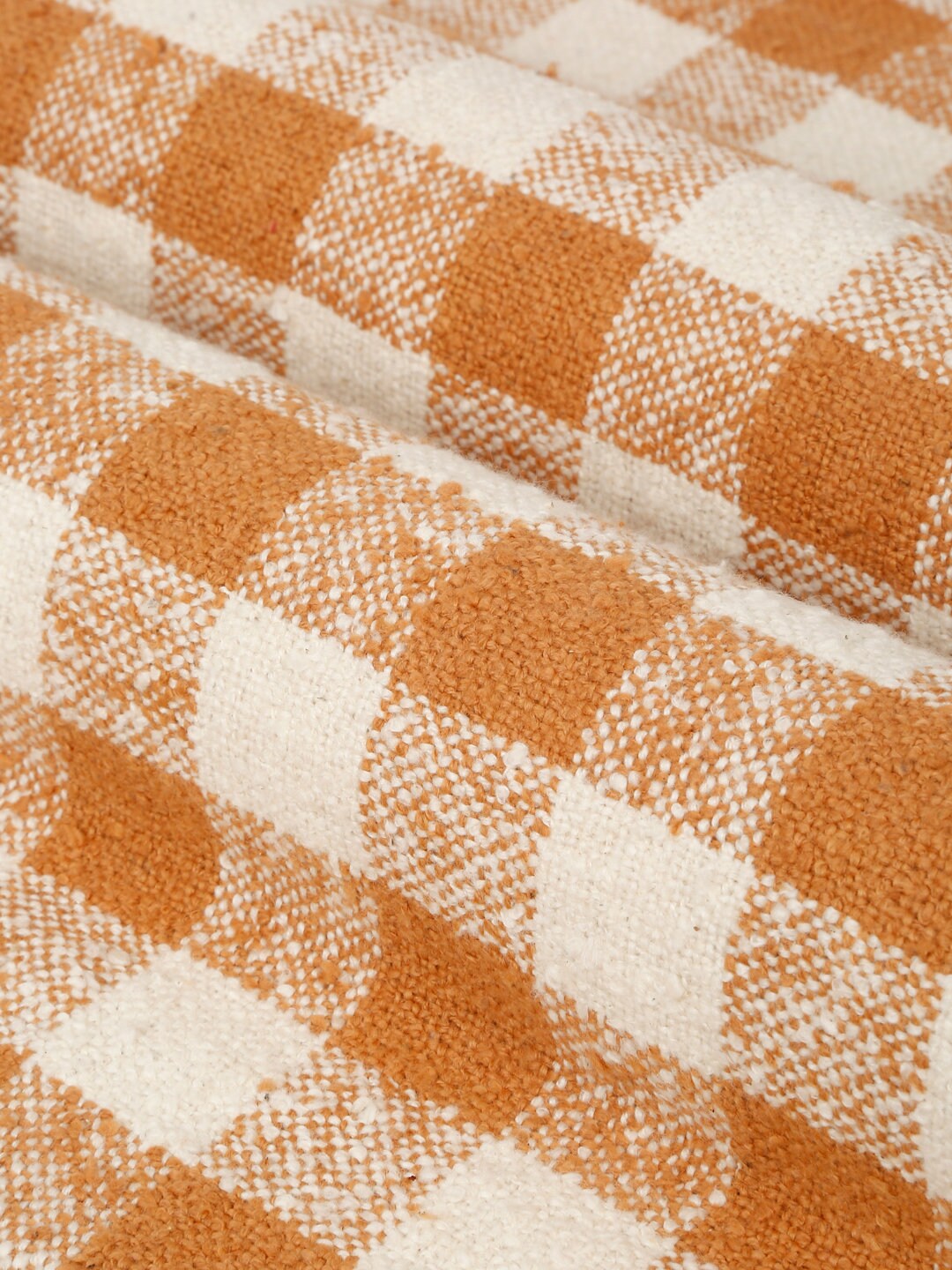 Handloom Cotton Boucle Tablecloth: Pumpkin Spice Checkered Fall Decor (52X70")
