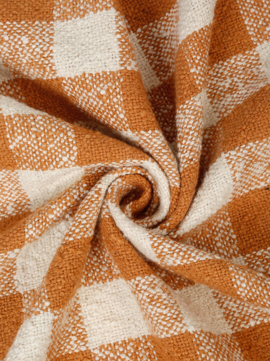 Handloom Cotton Boucle Tablecloth: Pumpkin Spice Checkered Fall Decor (52X70")