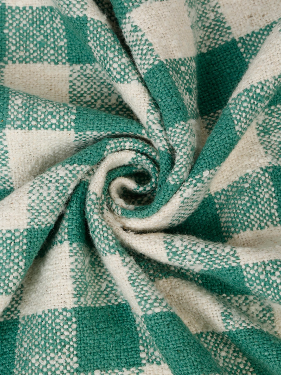 Handloom Weaved Green Checkered Cotton Tablecloth: Farmhouse Fall Decor (52X70 Inches)