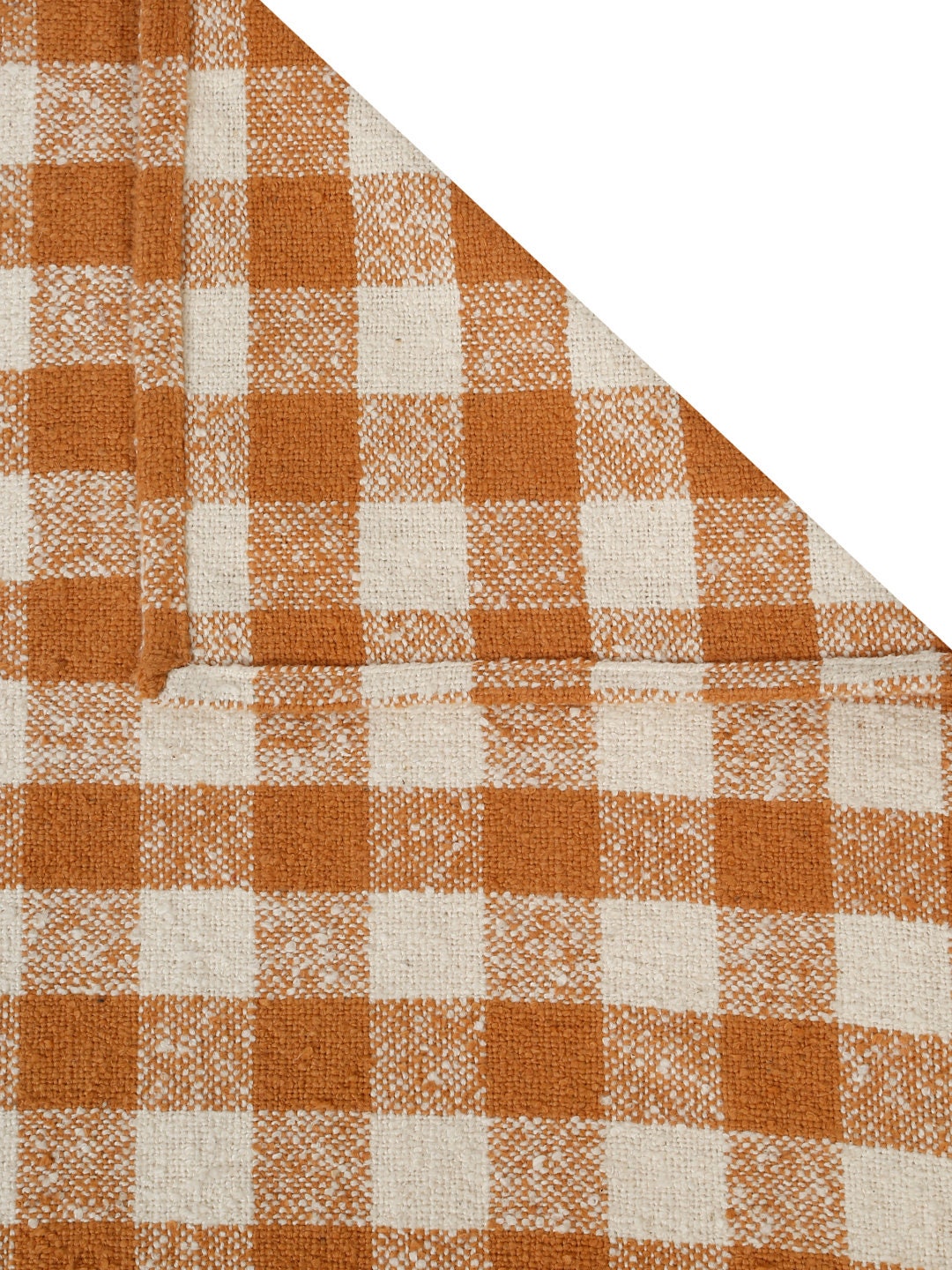 Handloom Cotton Boucle Tablecloth: Pumpkin Spice Checkered Fall Decor (52X70")