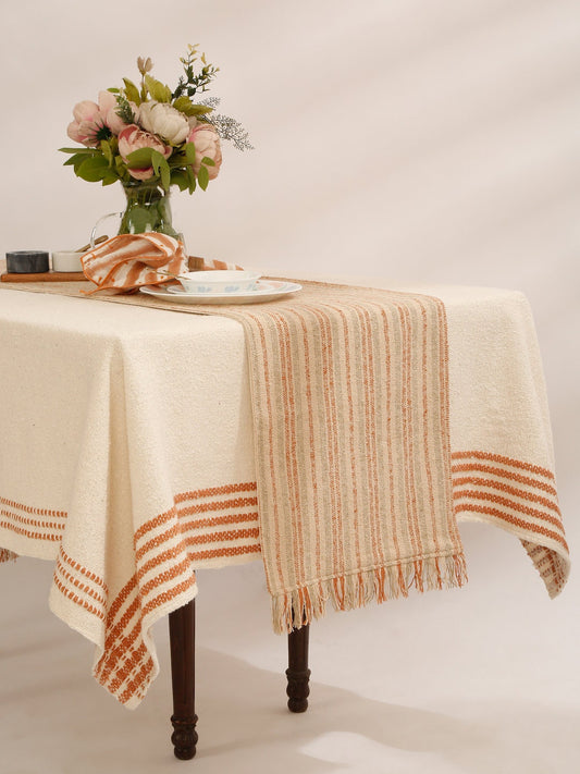 Handwoven Cotton Boucle Table Runner: Pumpkin Spice Stripe, 16x90”
