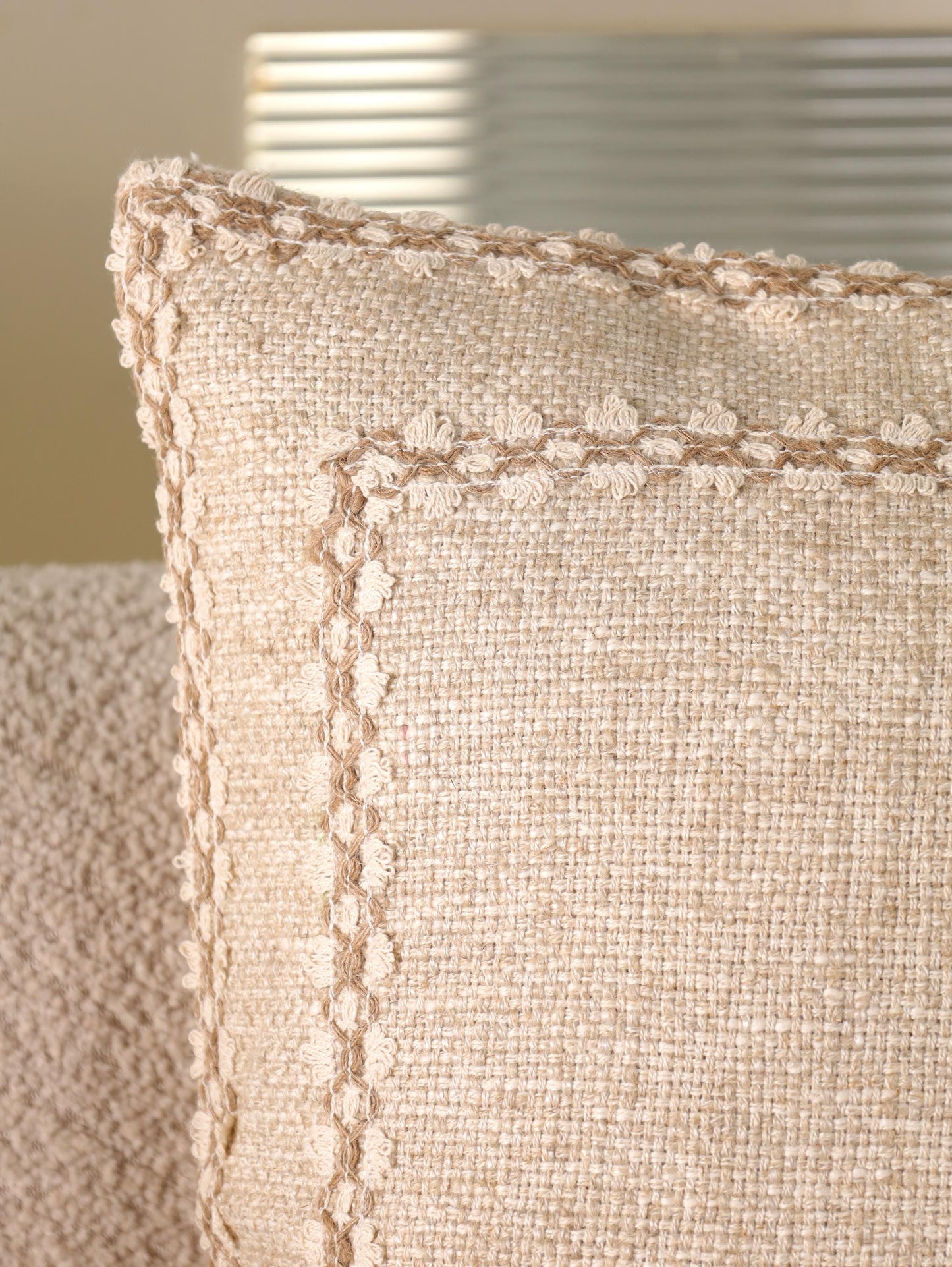 Handwoven Linen Pillow Cover: Beige Boho Throw Pillow, 20x20