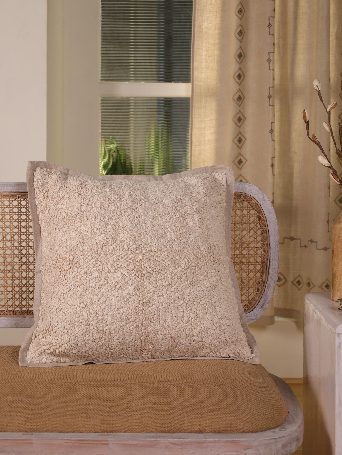 Handwoven Boucle Linen Pillow Cover: Neutral Farmhouse Cushion, 20x20