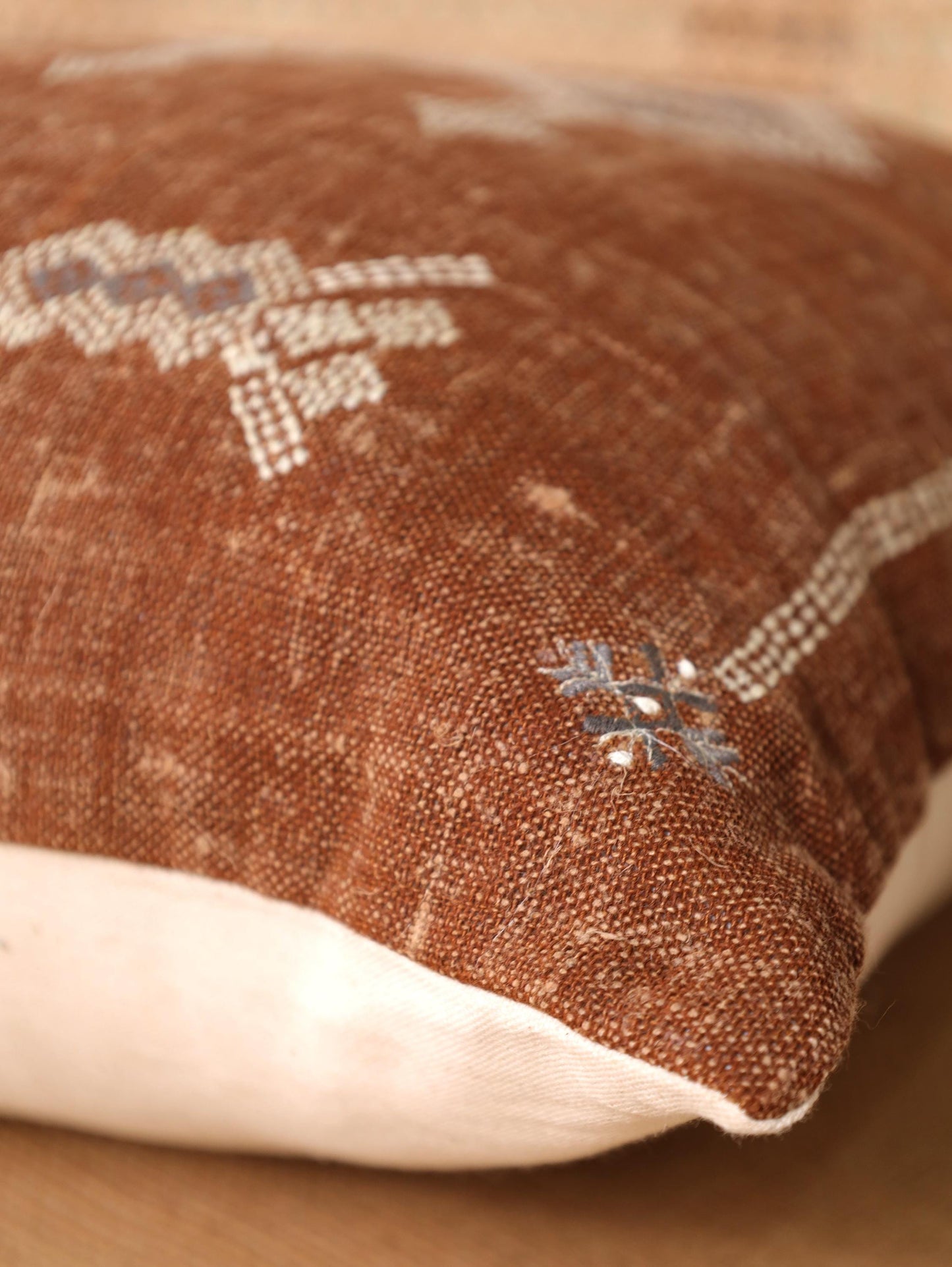 Hand Embroidered Linen Pillow Cover: Boho Linen Pillow Cover 20X20 | Tan Boho Throw Pillow | Designer Accent Pillowcase