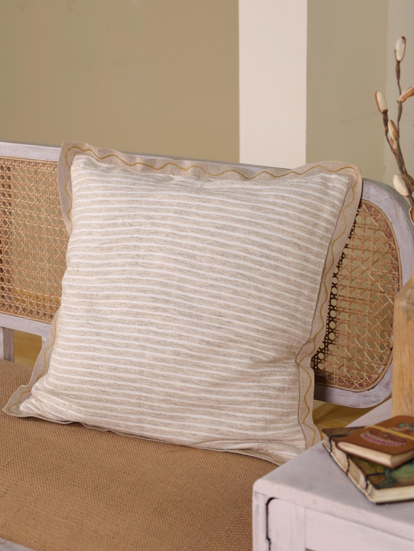 Handmade Striped Linen Pillow Cover: Neutral Boho Farmhouse Cushion