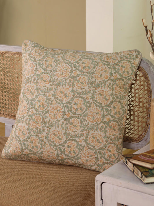 Hand Block Printed Linen Pillow Cover: Boho Farmhouse Cushion, 20x20