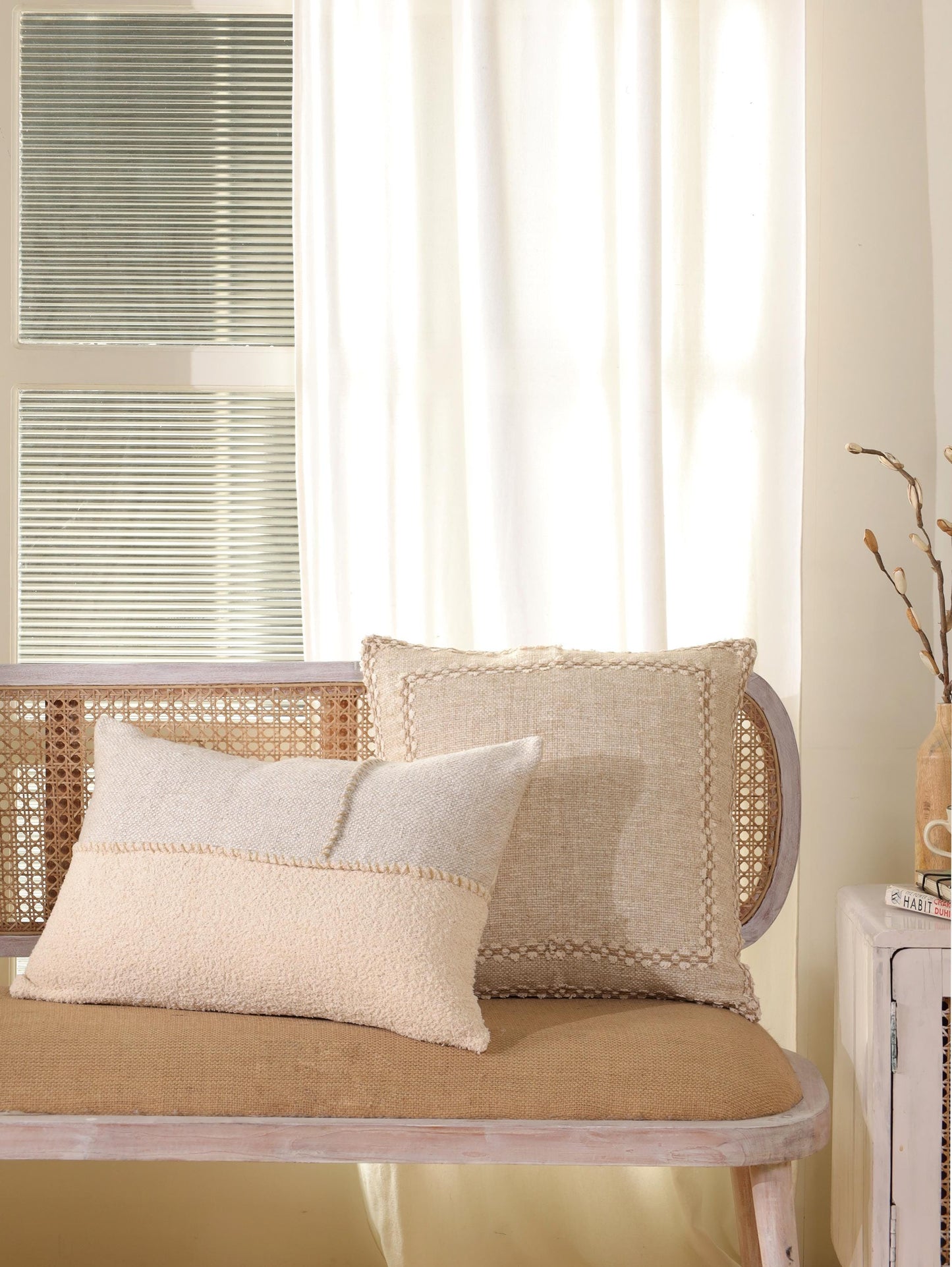 Handwoven Linen Pillow Cover: Beige Boho Throw Pillow, 20x20
