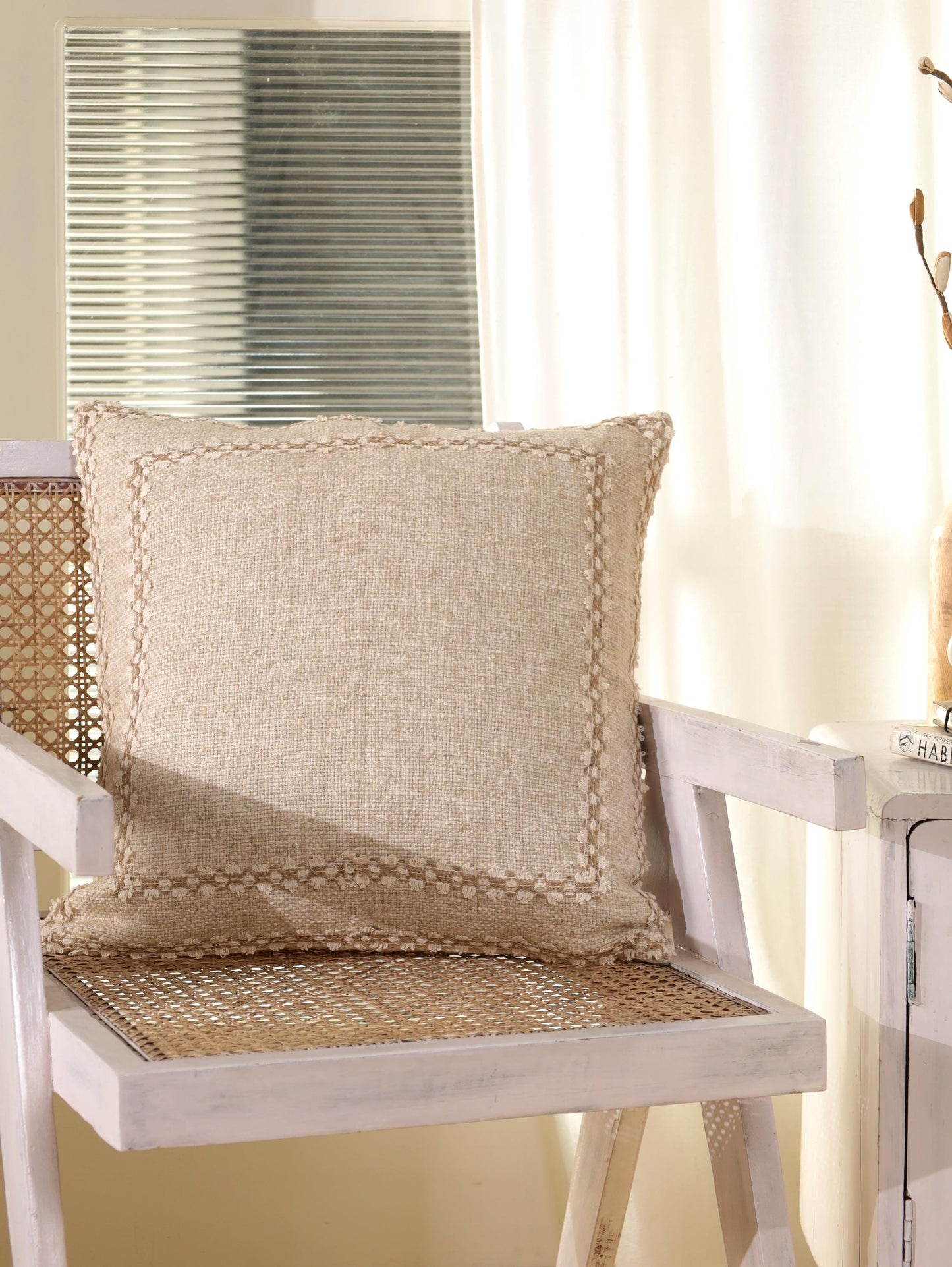 Handwoven Linen Pillow Cover: Beige Boho Throw Pillow, 20x20