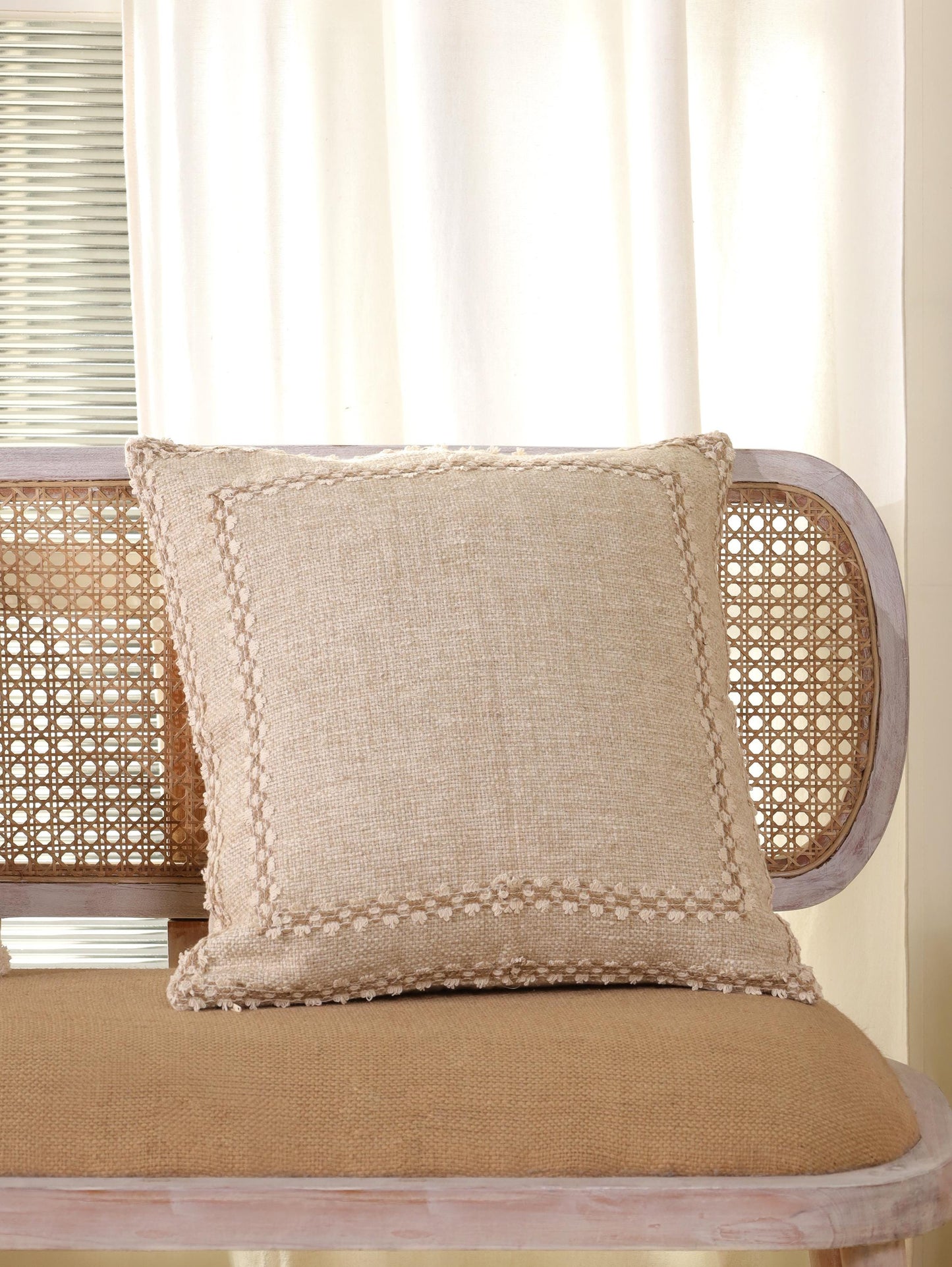 Handwoven Linen Pillow Cover: Beige Boho Throw Pillow, 20x20