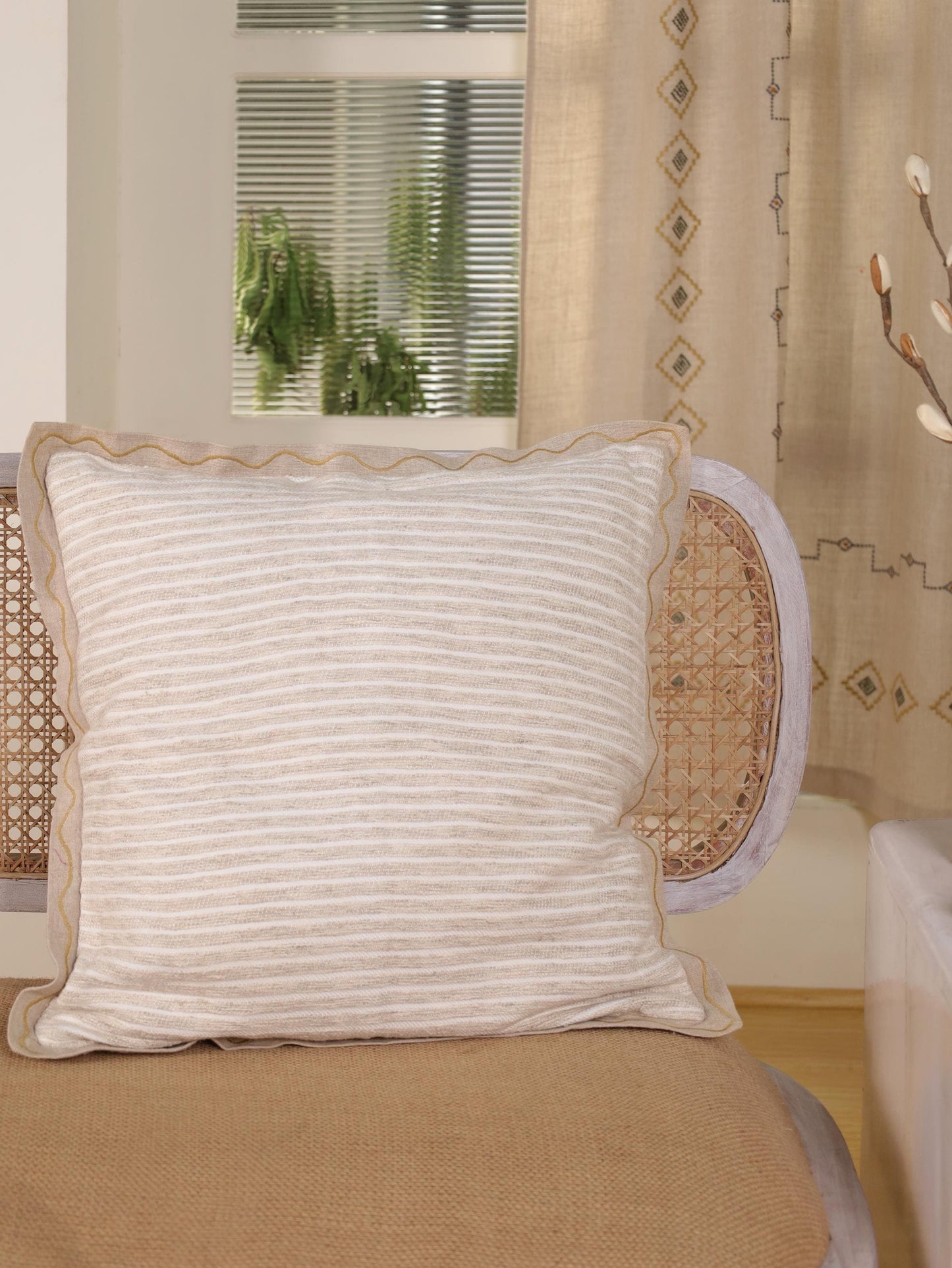 Handmade Striped Linen Pillow Cover: Neutral Boho Farmhouse Cushion