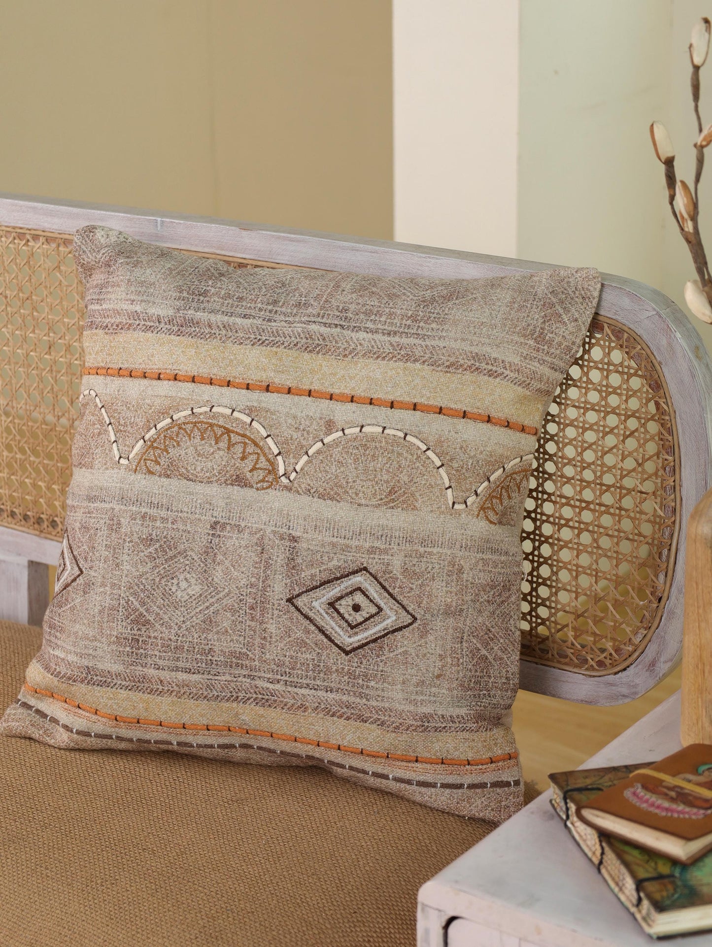 Embroidered Boho Pillow Cover: Linen Blend Cushion, 18x18