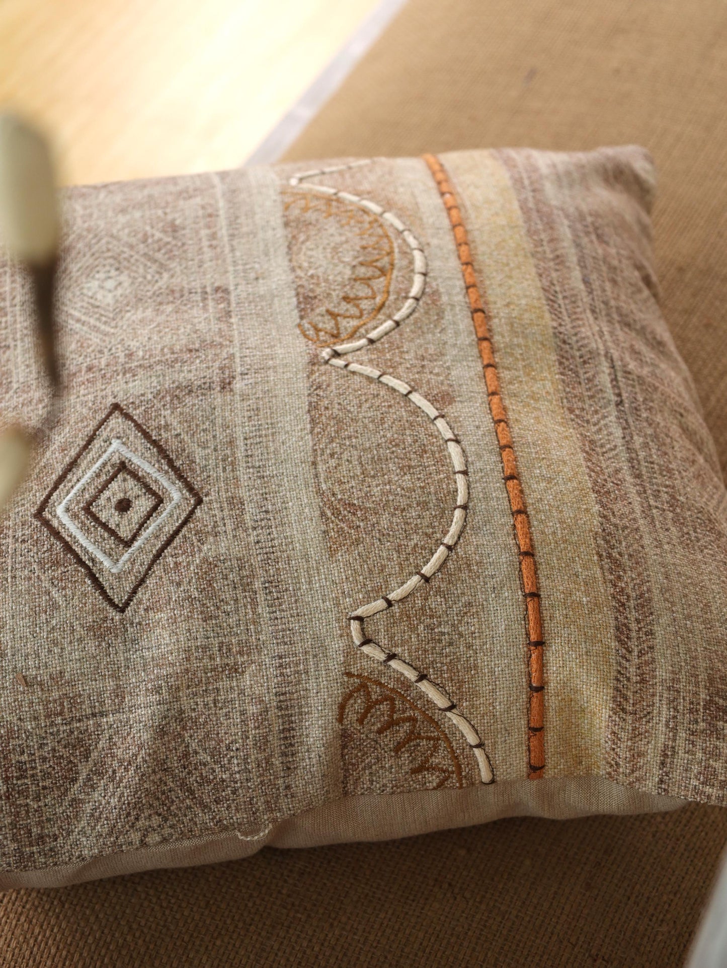 Embroidered Boho Pillow Cover: Linen Blend Cushion, 18x18