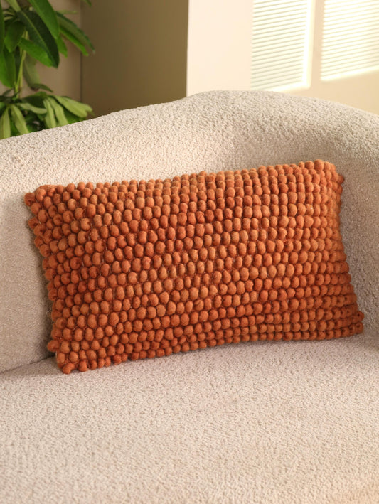 Handwoven Rust Wool Lumbar Pillow Cover: Handwoven Boho Lumbar Throw Pillow | Farmhouse Couch Accent | Decorative Fall Pillow Case