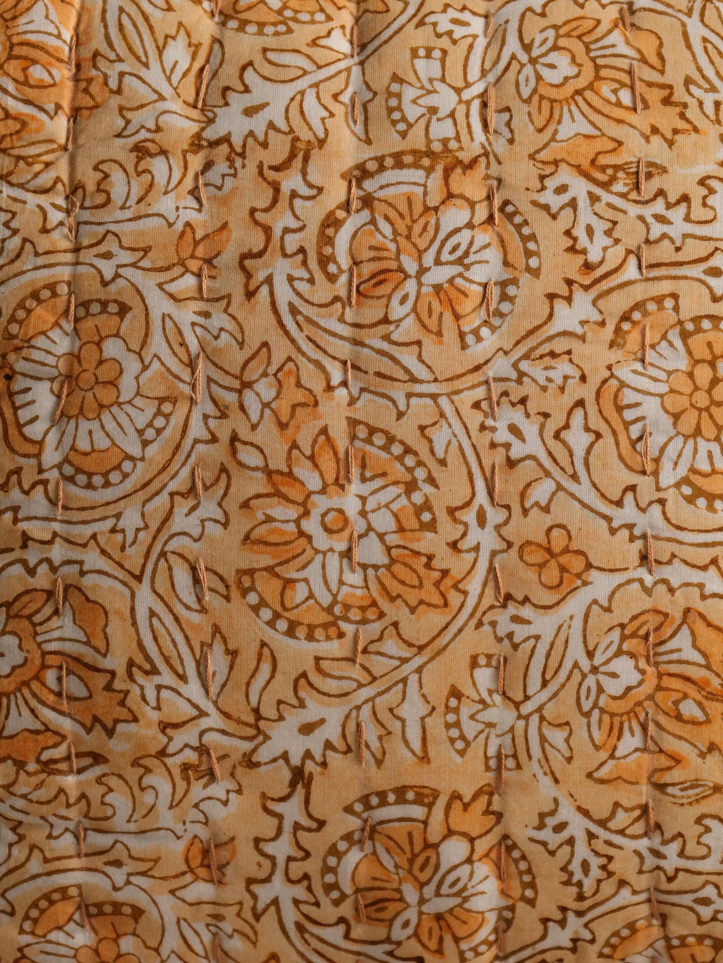Floral Hand Block Printed Lumbar Pillow Cover: Kantha Quilted Cotton (16x24)