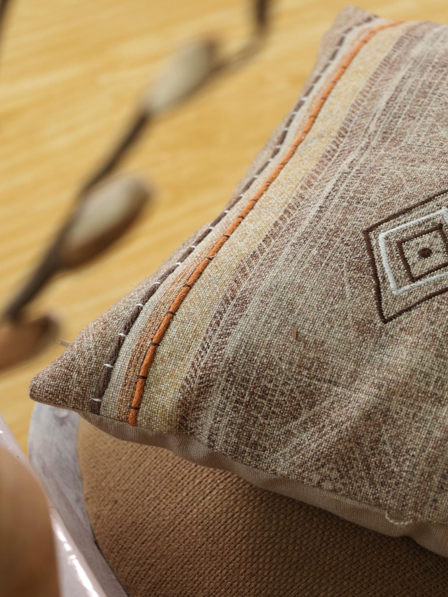 Embroidered Boho Pillow Cover: Linen Blend Cushion, 18x18
