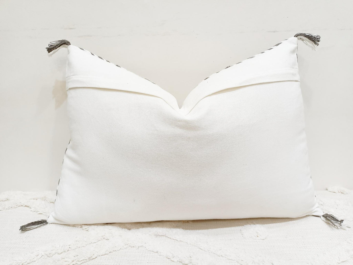 Gray Linen Throw Pillow Cover: Embroidered Boho Cushion, 20x20