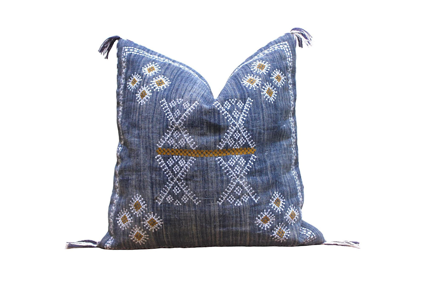 Blue Linen Embroidered Pillow Cover: 20x20 Cactus Silk Inspired Boho Cushion | Handmade Throw Pillow for Home Decor & Gifting
