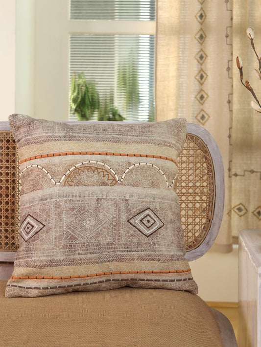 Embroidered Boho Pillow Cover: Linen Blend Cushion, 18x18