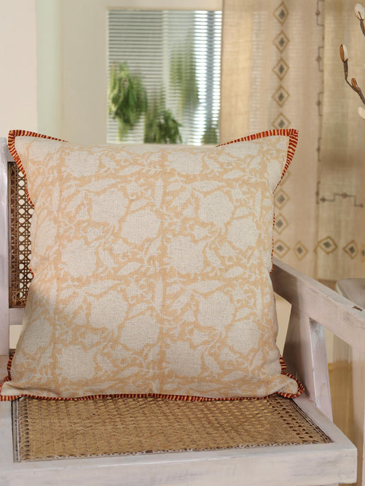 Hand Block Printed Linen Pillow Cover: Apricot Floral, Bohemian Decor (20x20)