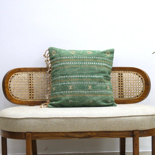 Moroccan Embroidered Linen Pillow Cover: 20x20 Boho Cushion with Tassels | Handmade Cactus Silk Inspired Throw Pillow | Housewarming Gift