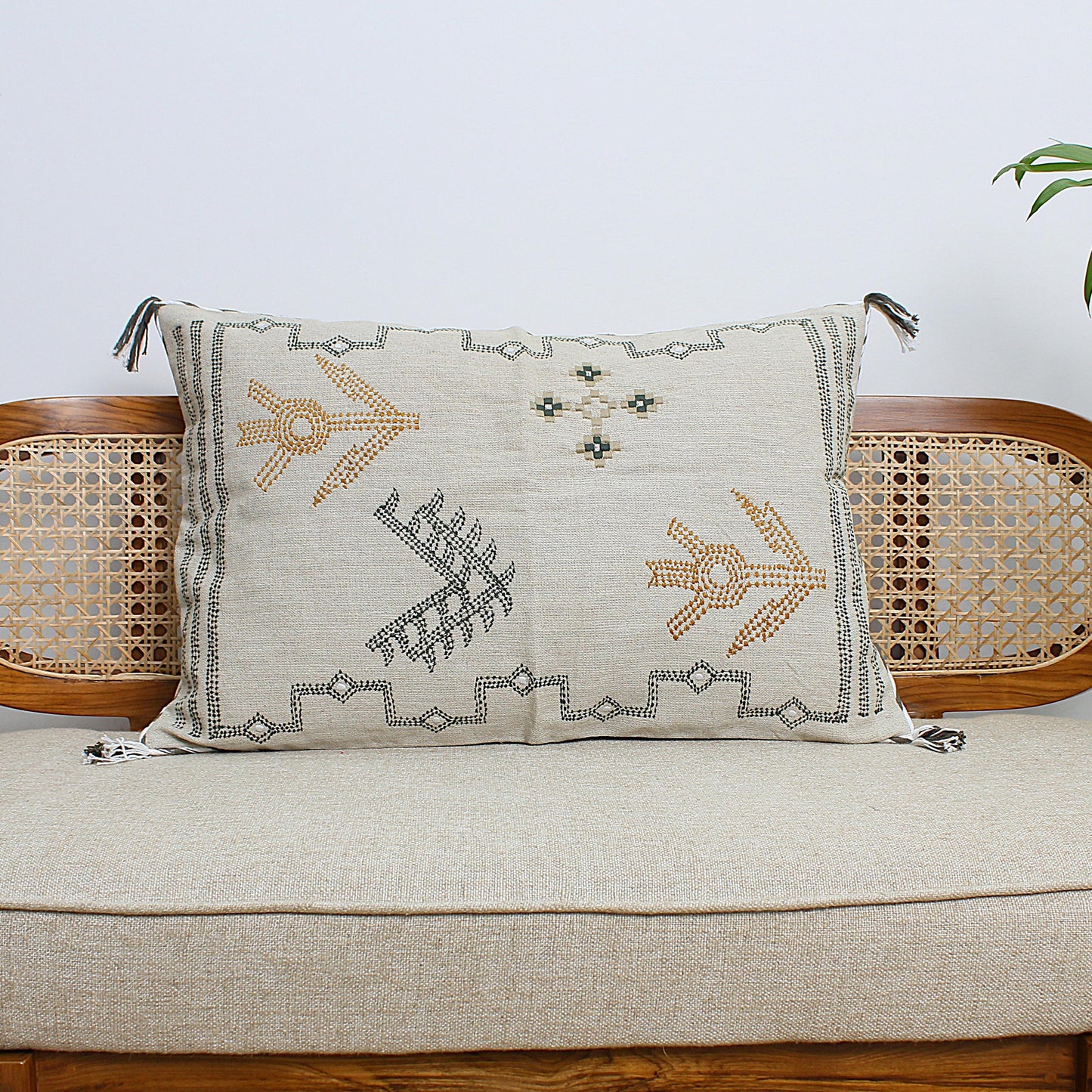Gray Linen Throw Pillow Cover: Embroidered Boho Cushion, 20x20