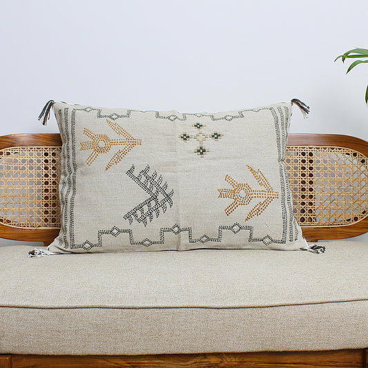 Gray Linen Throw Pillow Cover: Embroidered Boho Cushion, 20x20