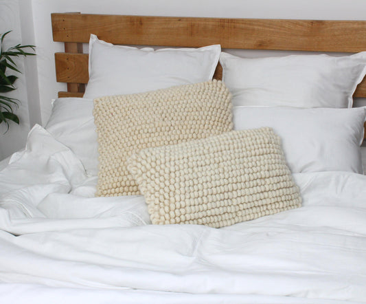 Handwoven Wool Pillow Cover Set: Ivory Boho Popcorn Texture Cushions