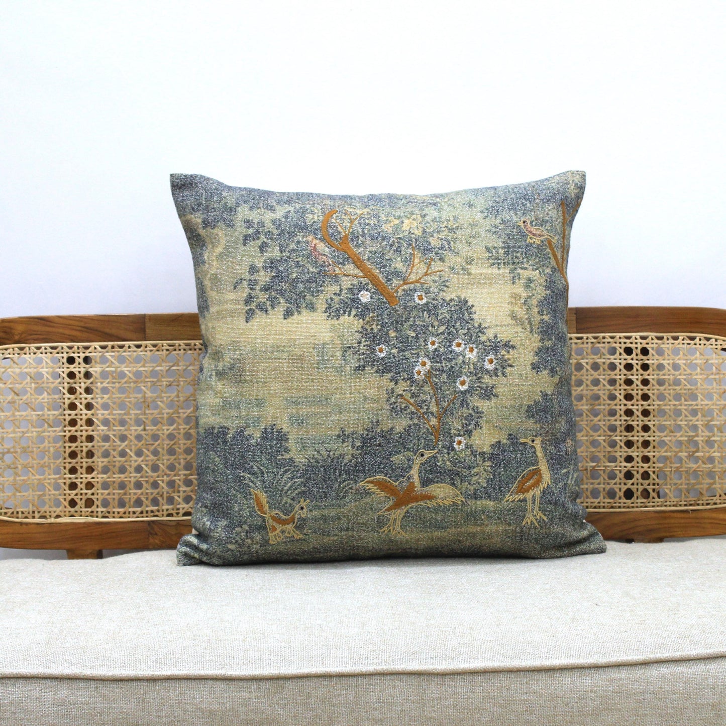 Handmade Embroidered Linen Pillow Cover: Boho Farmhouse Decor, 18x18
