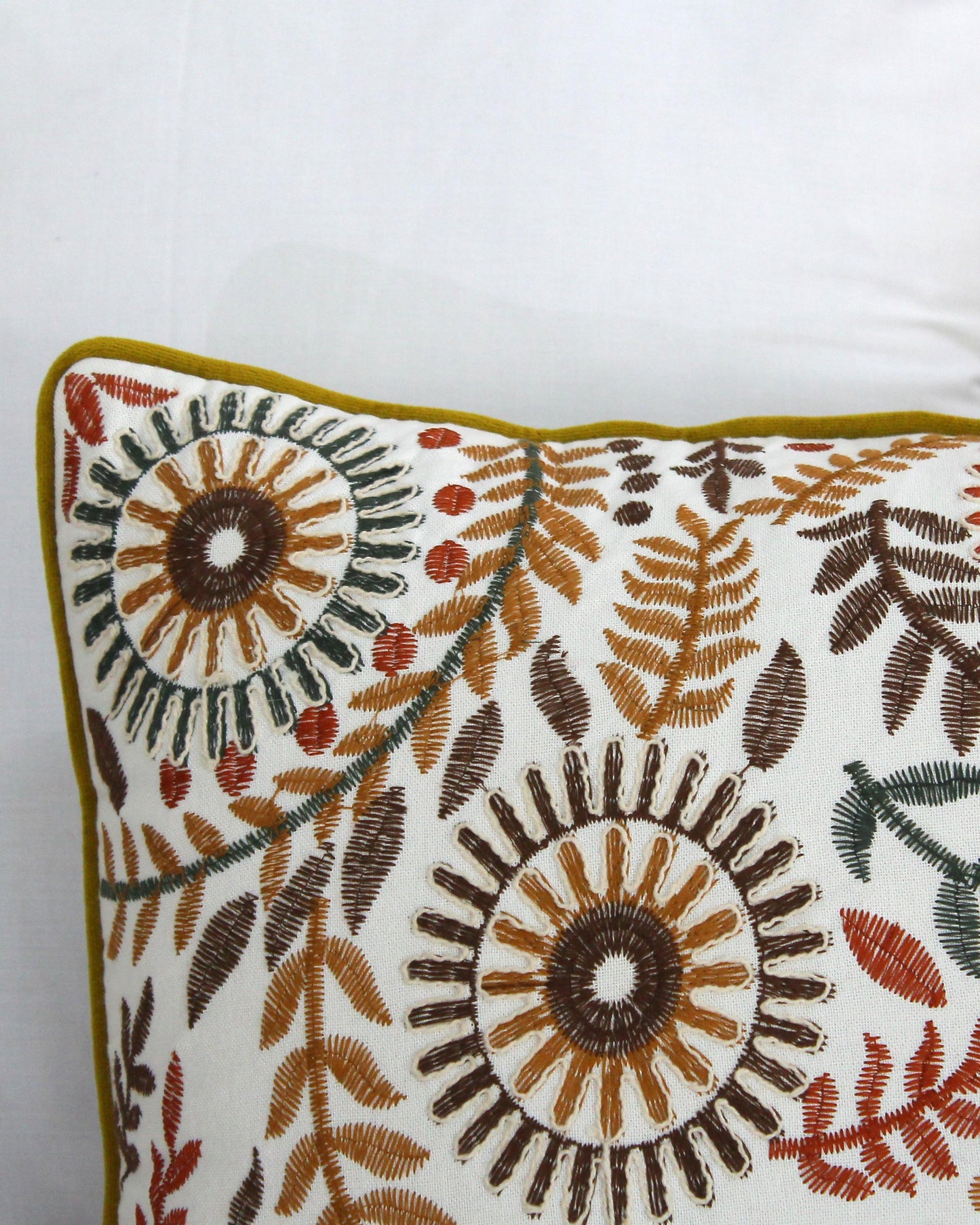 Hand-Embroidered Floral Lumbar Pillow Cover: Boho Botanical Cushion (16x24)