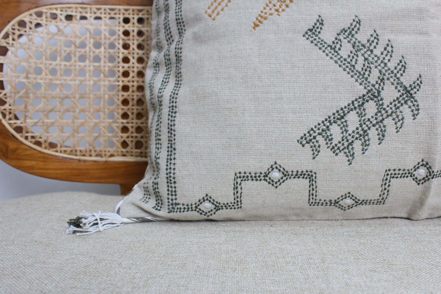 Gray Linen Throw Pillow Cover: Embroidered Boho Cushion, 20x20
