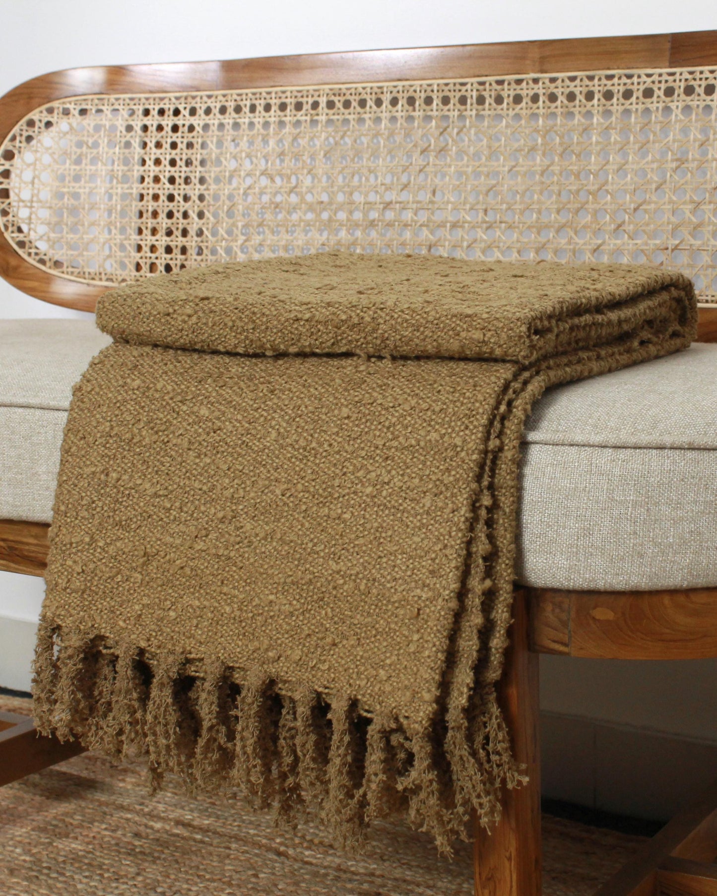 Beige Knit Cotton Throw Blanket | Reversible Organic Cozy Blanket | 68x52 Boho Bed Sofa Decor | Handmade Housewarming Gift