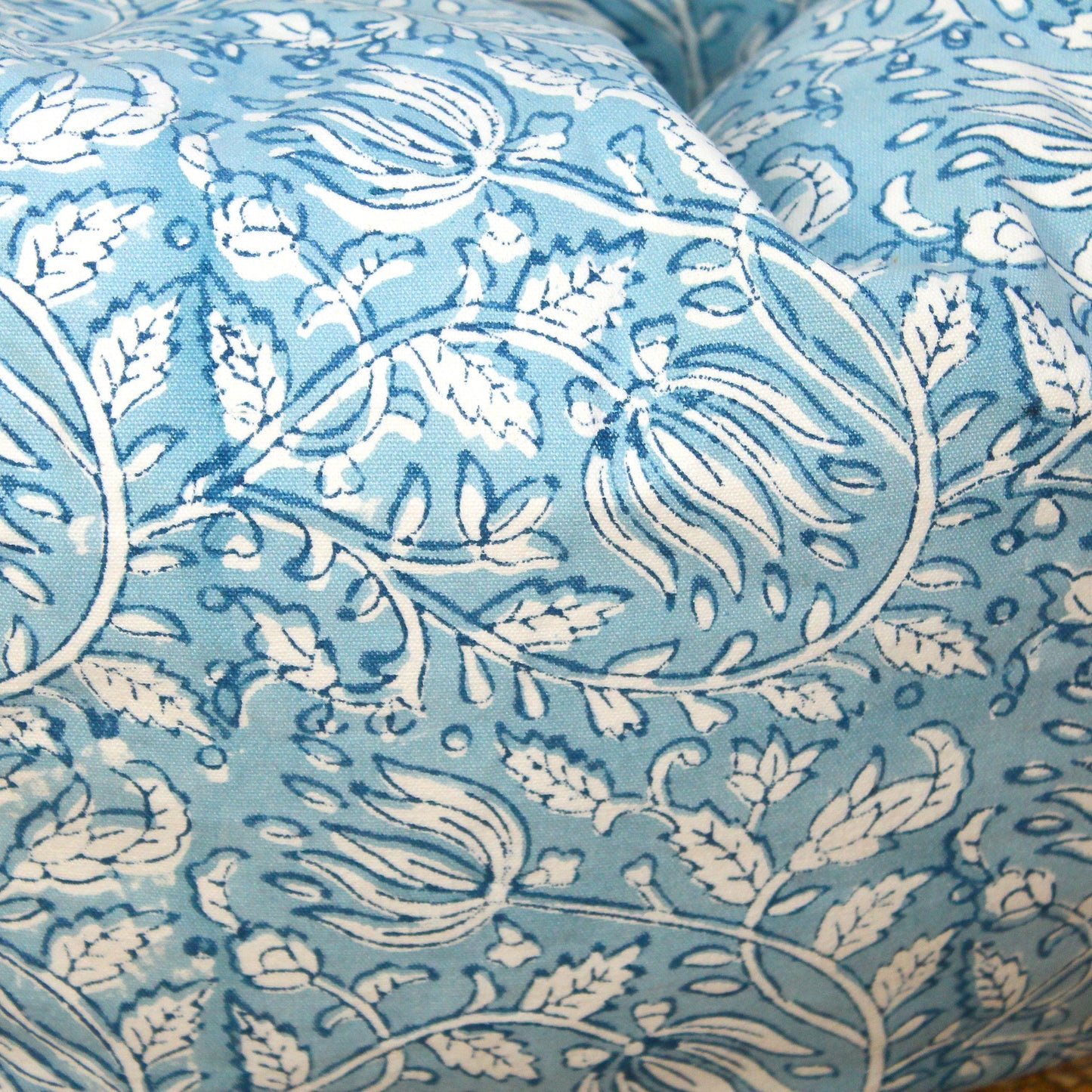 Blue Floral Hand Block Print Bean Bag Cover: 96" Boho Cotton