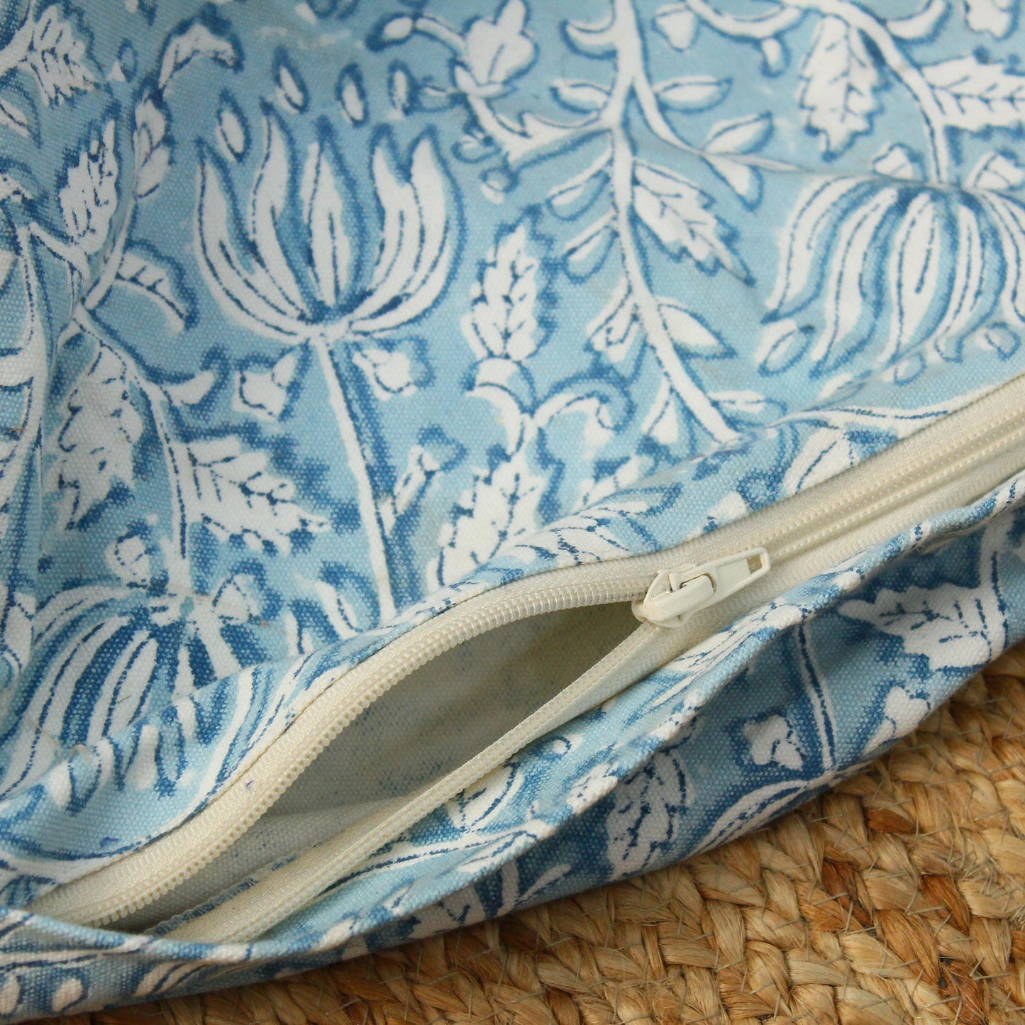 Blue Floral Hand Block Print Bean Bag Cover: 96" Boho Cotton