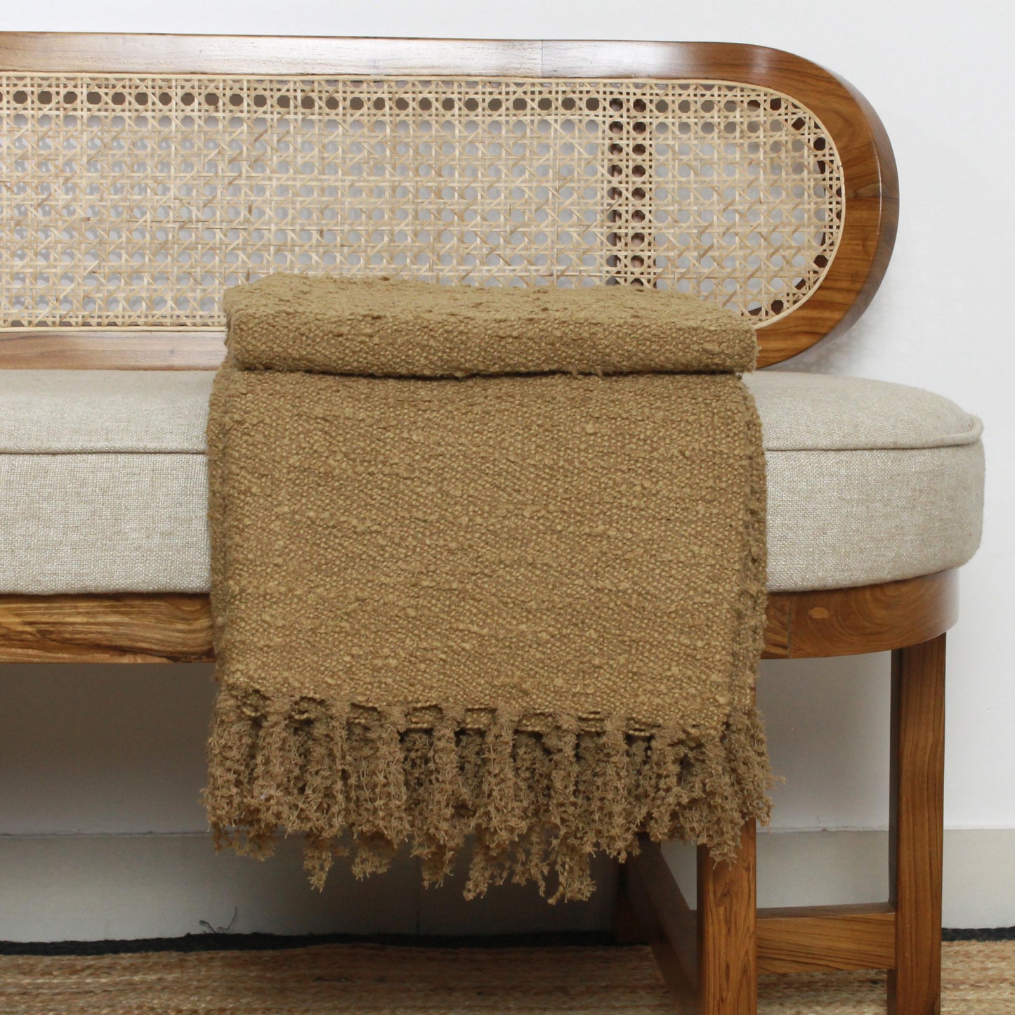 Beige Knit Cotton Throw Blanket | Reversible Organic Cozy Blanket | 68x52 Boho Bed Sofa Decor | Handmade Housewarming Gift
